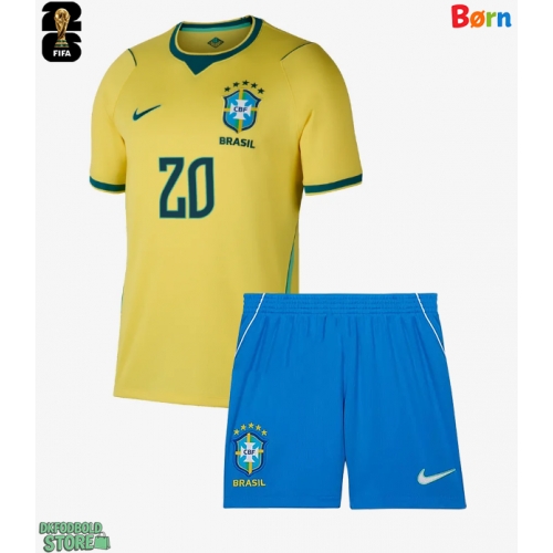Brasilien Lucas Paqueta #20 Replika Babytøj Hjemmebanesæt Børn VM 2026 Kortærmet (+ Korte bukser)